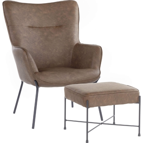 Izzy Lounge Chair & Ottoman Set in Espresso Leatherette & Black Metal